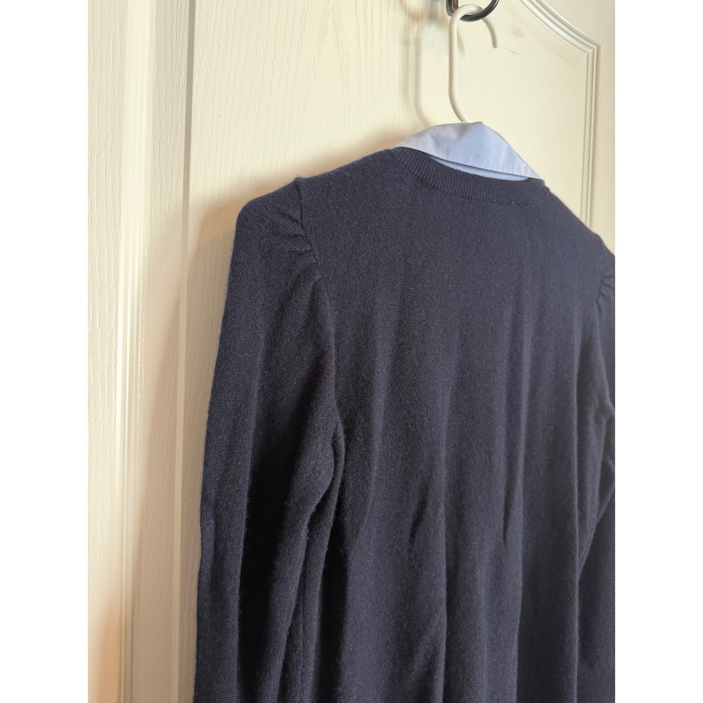 Vince Navy Blue 100% Cashmere Layered Look Cardigan Collared Shirt Contrast M - Picture 11 of 14